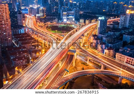 city interchange closeup at night , beautiful transport infrastructure background