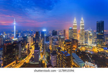 City Of Kuala Lumpur At Nigt. Night Cityscape Concept