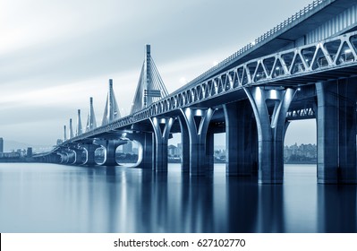 City Of Landmark Buildings, Modern Bridge Night View, China Nanchang