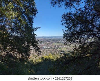 city landscape from Castleridge Trail Head, trees in the mountains at Pleasanton Ridge Regional Park - Shutterstock ID 2261287235