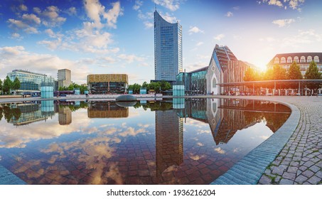 City Of Leipzig - Germany. A Panorama At Sunset.