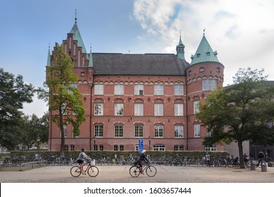 City library in Malmo (Malmo stadsbibliotek). Red brick building in Renaissance architecture style is a municipal public library, Malmo, Sweden.
