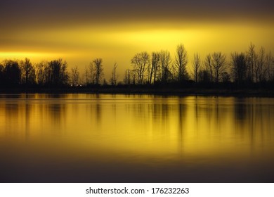 City Light Pollution. Light Pollution From City Lights And Industrial Sources Dramatically Lights Up A Night Sky. 