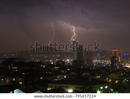 City with lightining
