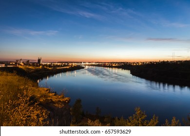 City lights of Great Falls, Montana over the Missouri River.