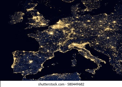 City lights on world map. Europe. Elements of this image are furnished by NASA - Shutterstock ID 580449682