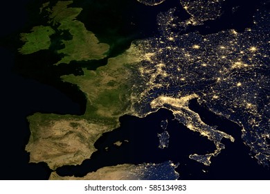 City lights on world map. Europe. Elements of this image are furnished by NASA - Shutterstock ID 585134983