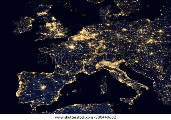 世界地図上の都市の光 ヨーロッパ この画像のエレメントはnasaが提供します の写真素材 今すぐ編集