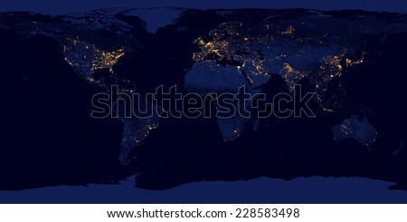 City lights on world map,Elements of this image are furnished by NASA