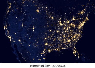 City lights Of USA,Elements of this image are furnished by NASA