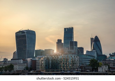 City Of London - Global Financial Center. View At Sunset.