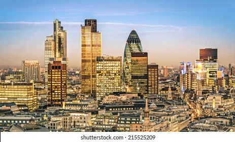 City Of London One Of The Leading Centres Of Global Finance.this View Includes :Tower 42 Gherkin,Willis Building, Stock Exchange Tower And Lloyd`s Of London