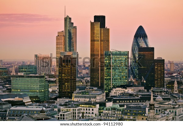 City of London one of the leading
centres of global finance.this view includes Tower 42
Gherkin,Willis Building, Stock Exchange Tower and Lloyd`s of
London