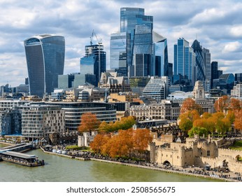 City of London skyscrapers and Tower of London, UK - Powered by Shutterstock