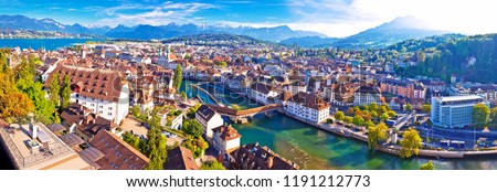 City of Luzern panoramic aerial view, Alps and lakes in Switzerland
