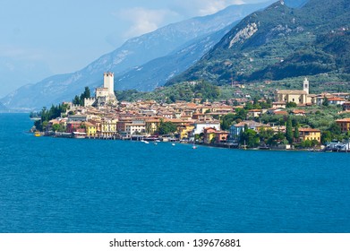 City of Malcesine along with Garda lake, Italy