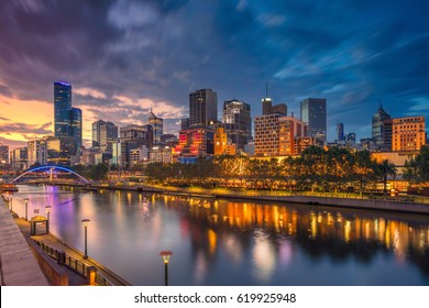 City of Melbourne. Cityscape image of Melbourne, Australia during dramatic sunset.