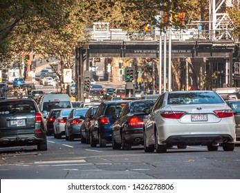 City Of Melbourne, VIC/Australia-May 17th 2019: Traffic Congestion In CBD.