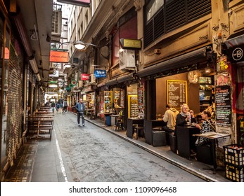 City of Melbourne,VIC/Australia-June 9th 2018: Centre Place, the famous bluestone cobbles laneway in CBD. It is famous for its vibrant bars, cafes, restaurants and boutiques.