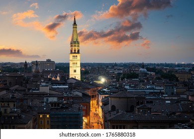 The city of Modena seen during a summer sunset from above. Modena, Emilia Romagna, Italy