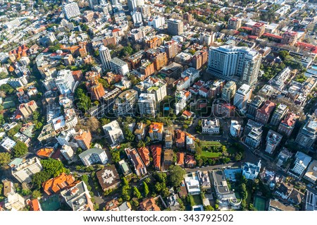 City neighbourhood, suburb in the summer aerial