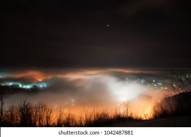 City In Night Covered By The Fog