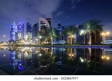 City At Night In Doha Qatar