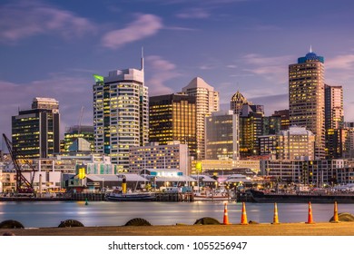 City Night Scape At Sunset In Auckland, New Zealand.