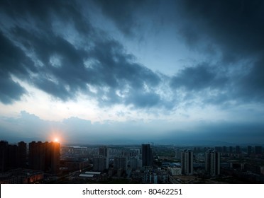 City Night Sky, A Dark Cloud.