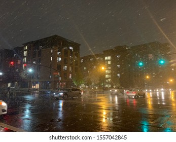 City Night Snow Columbus Ohio