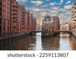 city ​​center on the river in the harbor
 Speicherstadt hamburg landmark germany