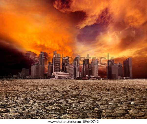 City Overlooking Desolate Desert Landscape Cracked Stock Photo (Edit ...