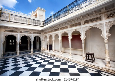 City Palace Museum With Surreal Chess Floor In Udaipur, Rajasthan, India