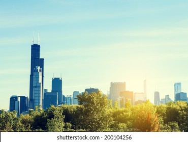 City Park With Chicago Skyline in Background  - Powered by Shutterstock