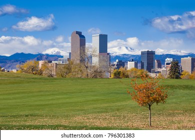 City Park Golf Course Denver with Snow Covered Front Range Mount