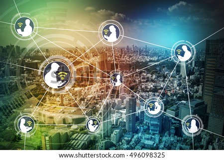 city people connection by mobile equipments, conceptual abstract