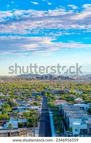 The City of Phoenix, Arizona catches the first rays of the sun on a beautiful morning.