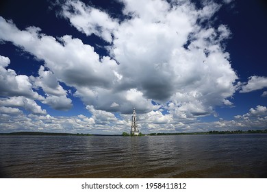 City Ples On The Volga Church, Landscape Historical View Orthodoxy Architecture