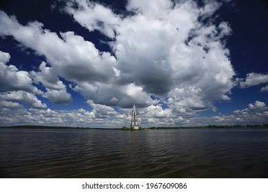 City Ples On The Volga Church, Landscape Historical View Orthodoxy Architecture