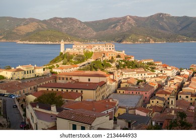 The City Of Portoferraio With The Historic Exil House Of Napolean Bonaparte At The Island Of Elba In Italy