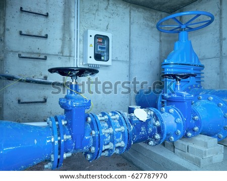 City potable water pipeline in concrete shafts with 500mm Gate valve, 250mm armature  branch.  The drink water service and Water network maintenance. 