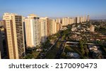 City of Ribeirão Preto Av João Fiúsa, drone image, buildings and with great traffic of cars. in the late afternoon