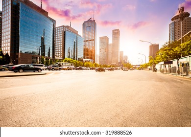 City Road On Sunset In Beijing.