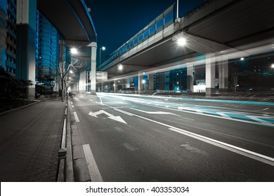 City road viaduct streetscape of night scene in shanghai