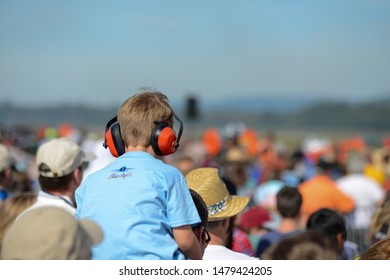 City Of Rome, GA / U.S. - 21 October 2017: A Kid Is Wearing Earmuffs As A Hearing Protection At The Air Show.
