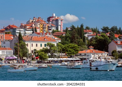 The city of Rovinj on the Istrian Peninsula in Croatia. The town is also know by its Italian name of Rovigno. It has become a popular tourist resort and fishing port.