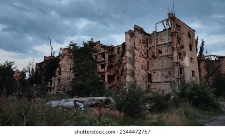 A city in ruins the consequences of the war, the ruins of a building a pile of iron the remains of a city hopelessness, an abandoned city pain sadness apocalypse ruthlessness danger explosion shelling