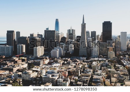 The city of San Francisco. This is the top view from the Coit Tower which you will see the city and building in San Francisco. Such a great city with beautiful view.