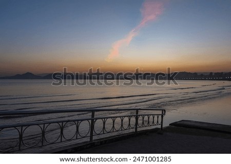 Similar – Evening view from above of the bay, the sandy beach and the old town of Sperlonga (southern Italy)