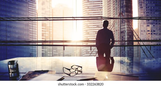 City Scape Businessman Leader Thinking Concept